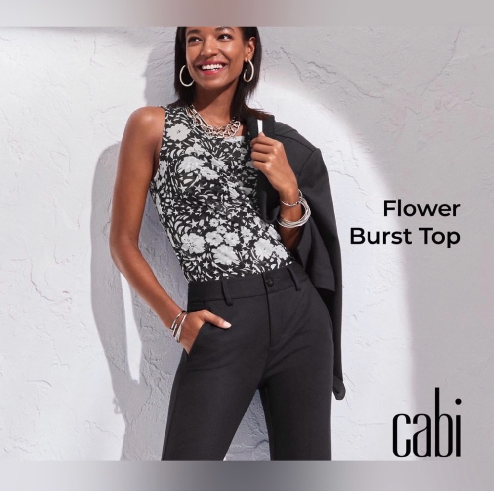 CAbi Black and White Floral Burst  Top